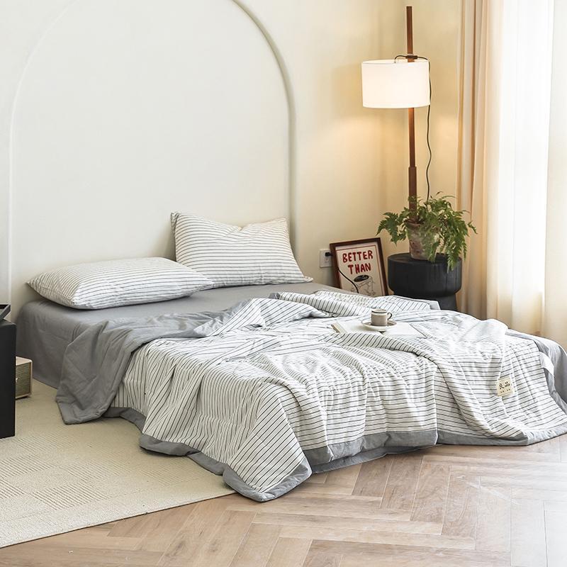 Постельное белье с летним одеялом, Хлопок двуспалка Белая полоска