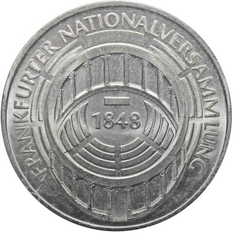 5 марок. 125 лет со дня открытия Национального Собрания во Франкфурте. Германия. (G). Серебро. 1973 год. AU