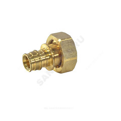 Соединитель для PE-X труб радиальный латунь Дн 20х1" под плоское уплотнение с накидной гайкой без прокладки РОС