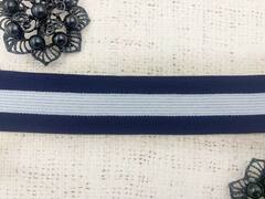 Резинка декоративная, ш. 1,5 см, тёмно-синий с белым