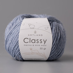 Classy, пряжа с люрексом и пайетками, шелк-5%, мериносовая шерсть-20%, нейлон-30%, норка-45%, 50 гр, 240 м, т.голубой