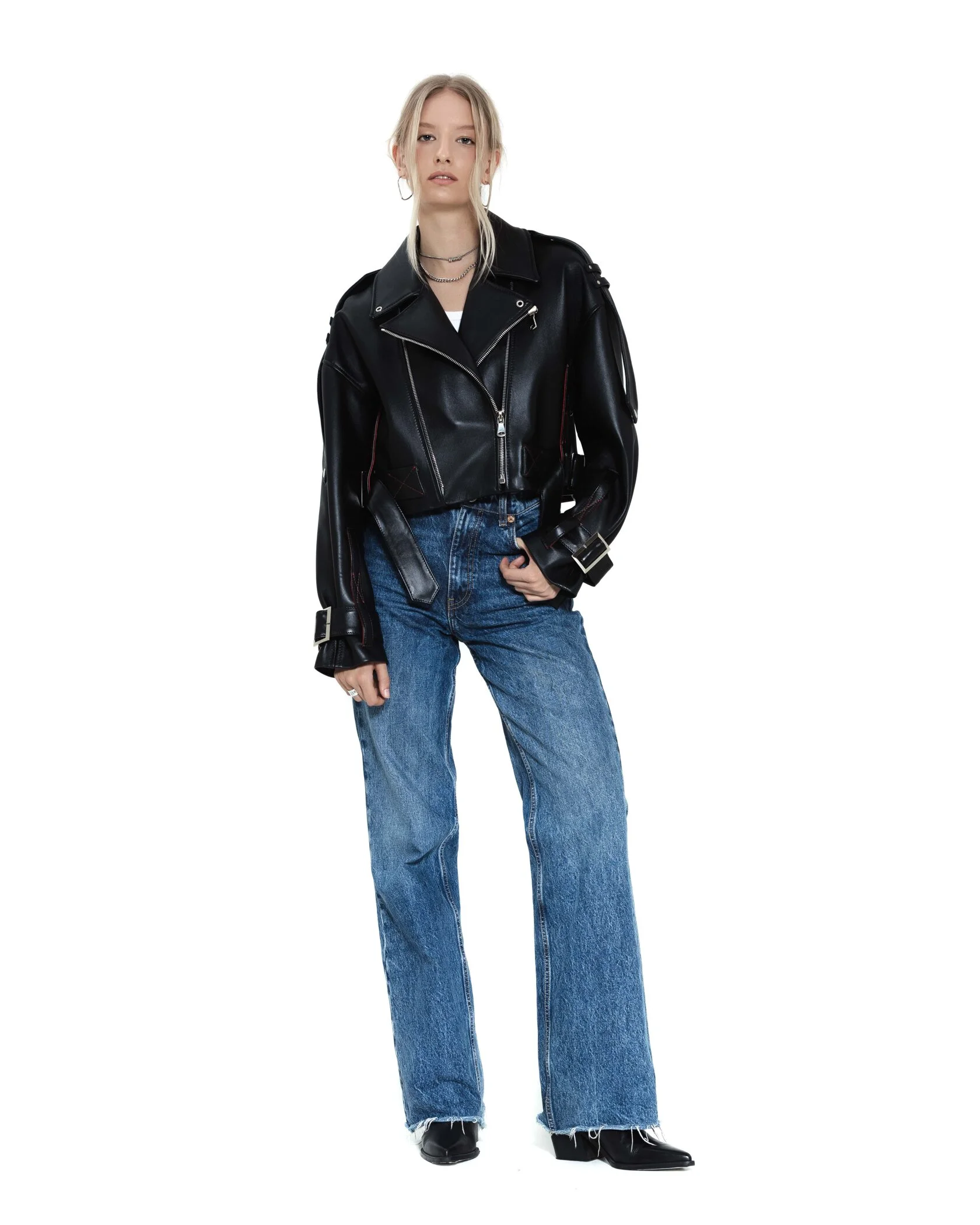 Укороченная косуха Oversize с крестами, Черная