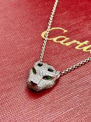 Колье цепочка с подвеской голова ПАНТЕРЫ коллекция PANTHERE в обсыпке