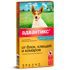Bayer Адвантикс капли для собак 4-10кг от блох, клещей и комаров (4 пипетки)