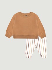 Комплект Mjölk Свитшот Camel/Штанишки Ecru Stripes, уценка