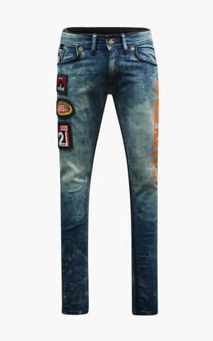 The Saints Sinphony | Джинсы мужские RACING SPEEDWAY PATCHED JEAN MEDUIM BLUE WASH TSG433 перед