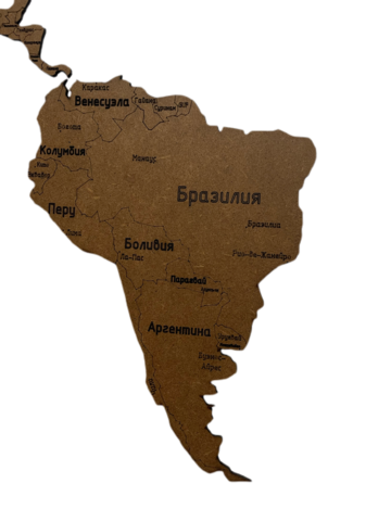 Деревянная карта мира 150х80 см с гравировкой, коричневая