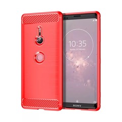 Гибкий чехол красного цвета с дизайном в стиле карбон на смартфон Sony Xperia XZ3, серия Carbon от Caseport