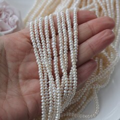 Жемчуг натуральный речной, приплюснутый, 3,6-3,4 мм на 2,4-2,2 мм, 1 нить, Ж001