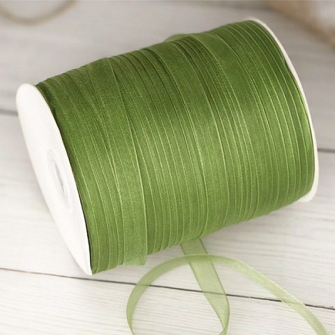 Лента органза на катушке (1,0см*457м), Оливковый, 1 шт.