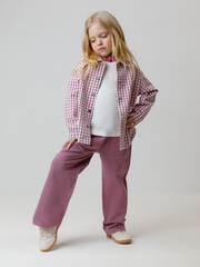 рубашка  для девочки  КР 302567/темная орхидея,маленькая клетка к593