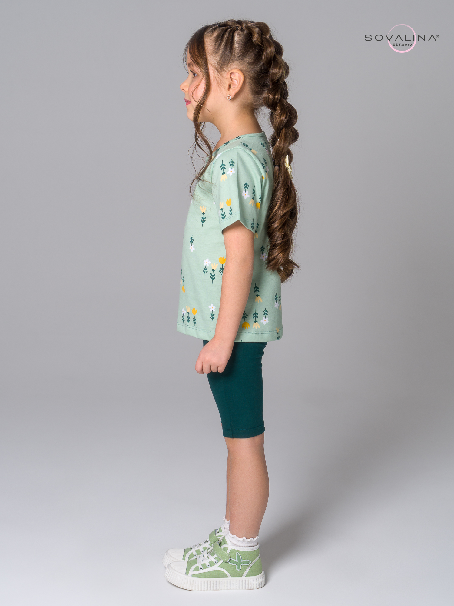 Костюм Актив цветики на оливке-изумруд