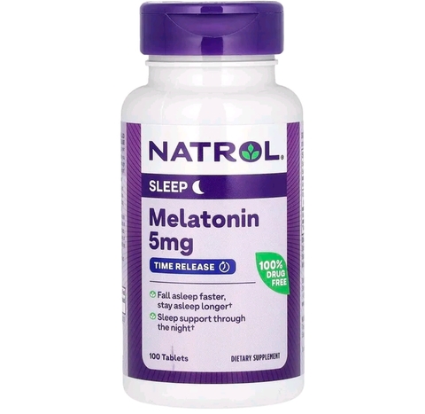 Natrol, Мелатонин, медленное высвобождение, с повышенной силой действия, 5 мг, 100 таблеток