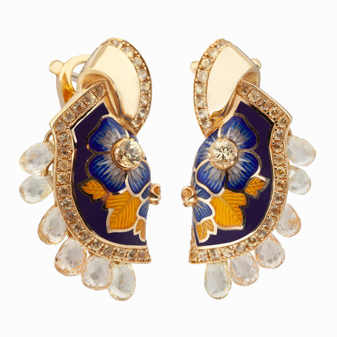 Серьги с жёлтыми сапфирами, эмаль, E0097-0/3