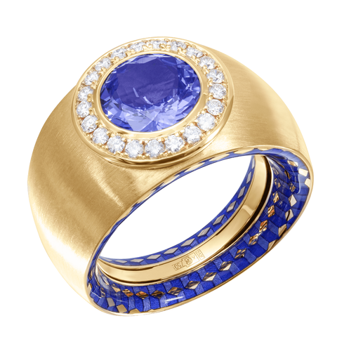 Кольцо с Танзанитом и Бриллиантами, Эмаль, R0178-30/3