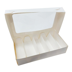 Коробка для эклеров с окошком 24х14х5 см с ложементом Белая
