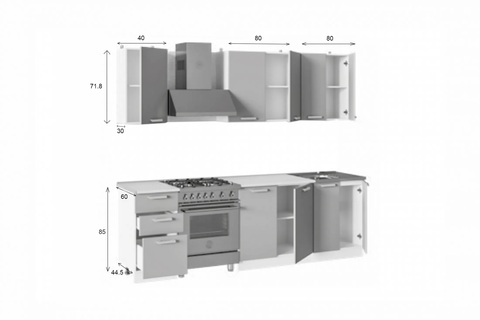 Кухня Яблоко 2.0 м белый глянец / салатовый металлик