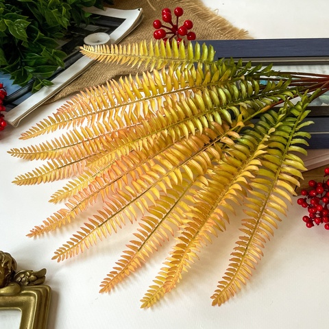 Папоротник искусственный, оранжево-зеленый светлый, букет 13 веток, 48 см.