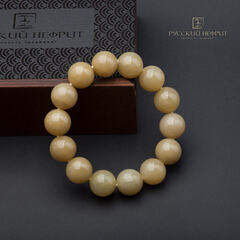 Браслет из больших бусин. Медовый нефрит. Д 15мм.