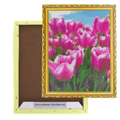 
          Алмазная мозаика Alingar, на подрамнике, с полным заполнением, (глянц) дизайн рамка, 30х40 см, 20 цветов, "Розовые тюльпаны"