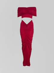 Костюм Dzhadagaevs 20112 из удлиненной юбки и топа с драпировкой