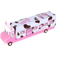 
          Пенал с наполнением, металлический 2 отделения автобус Alingar, таб. умнож, линейка 15 см, 5 ч/г карандашей, 3 точилки 50 х 190 мм, "Milk bus", розов