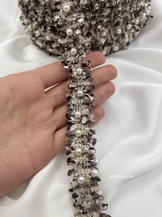 Тесьма жемчуг коричневая капучино твид