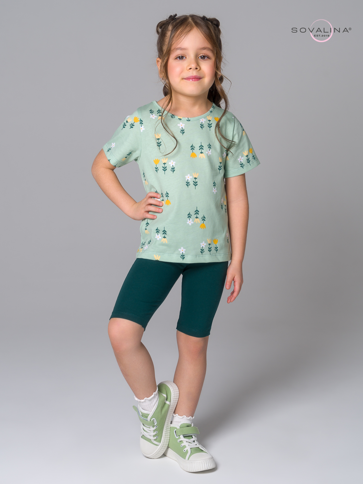 Костюм Актив цветики на оливке-изумруд