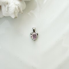 Подвеска Сердце с розовым фианитом, 12*8 мм, родий, П310