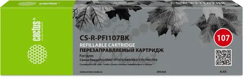 Картридж перезаправляемый струйный Cactus CS-R-PFI107BK черный для Canon imageProGRAF iPF670, 680, 685, 770, 780, 785 без чипа