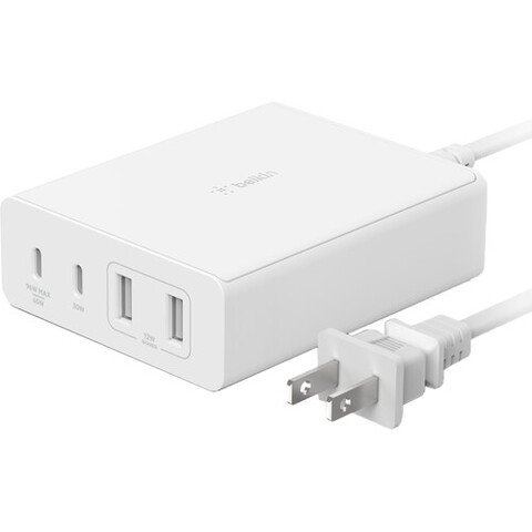 Сетевое зарядное устройство Belkin 3-Port 100W GAN Wall Charger 2*USB-C&1*USB-A With Travel с комплектом сменных вилок US/UK/EU, белый