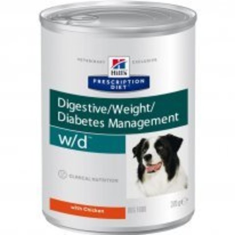 Hill's диета W/D консервы для собак лечение сахарного диабета, запоров, колитов, контроль веса 370г