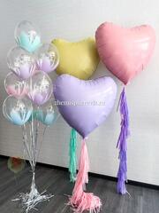 Набор из шаров браш с 3 огромными фольгированными сердцами