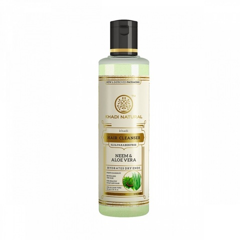 Hair Cleanser NEEM ALOE VERA, SLS Paraben Free, Khadi Natural (Шампунь НИМ И АЛОЭ (алое) ВЕРА, Защита от перхоти и увлажнение сухих волос, БЕЗ СЛС И ПАРАБЕНОВ), 210 мл.