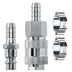 KRAFTOOL (штуцер ?елочка?, 10 мм - рапид муфта) + (рапид штуцер-штуцер ?елочка?, 10 мм) + (обжимные хомуты 2 шт), набор (06599-10-H)