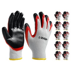 ЗУБР х2 ЗАЩИТА, L-XL, х/б перчатки с двойным латексным обливом, повышенной износостойкости, 13 класс, 10 пар (11459-K10)