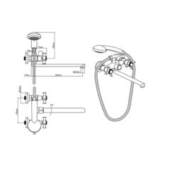 Смеситель для ванны, BOOU, с кран-буксой, хром, BA5333-4-B723-C018