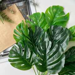 Монстера, куст 12 листьев, букет 42 см., искусственная зелень, цвет зеленый, 1 букет.