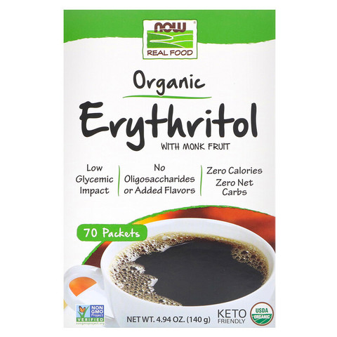 Now Foods, Real Food, органический эритритол с архатом, 70 пакетиков