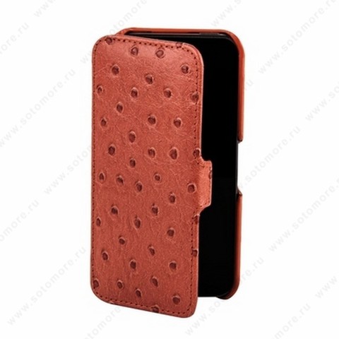 Чехол-книжка Melkco для iPhone SE/ 5s/ 5C/ 5 Leather Case Booka Type (Ostrich Print pattern - Fire Brick)