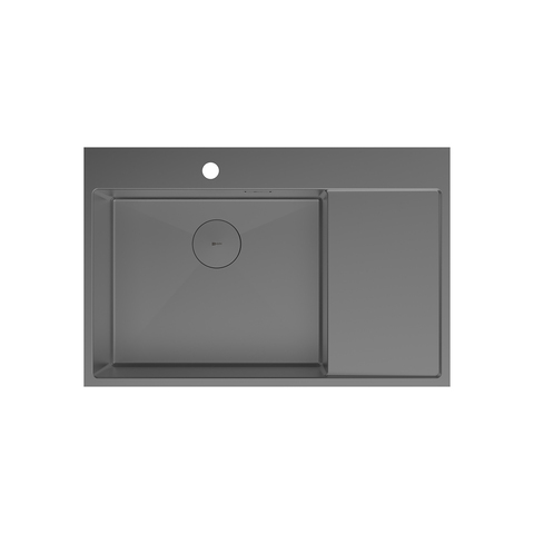 Lemark 9936151 KEZADRA 780L Мойка кухонная с крылом из нерж.стали (чаша слева) цвет:графит в комплекте крепеж, арматура сливная с прямоуг.переливом, сифон