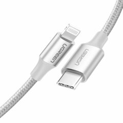Кабель  UGREEN US304 (70523) USB-C to Lightning M/M Cable Aluminum Shell Braided, 1 м, серебристый