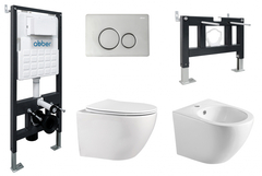 Abber AC1100-AC0105-AC0121-AC1150-AC0101P Комплект Abber унитаз AC1100 белый с инсталляцией AC0105 и кнопкой AC0121 хром, биде AC1150 с инсталляцией AC0101P фото