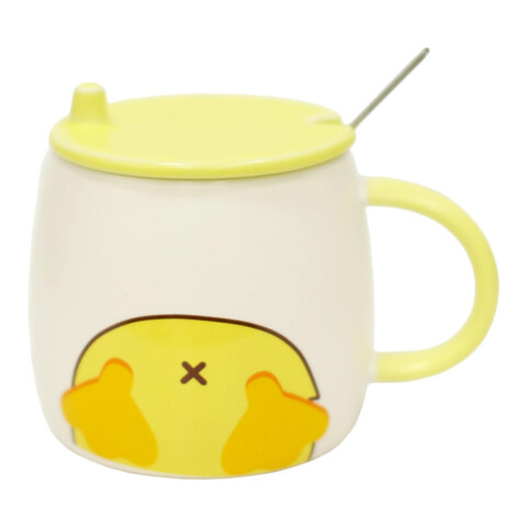 Керамическая кружка с крышкой и ложкой, белый, 420 мл