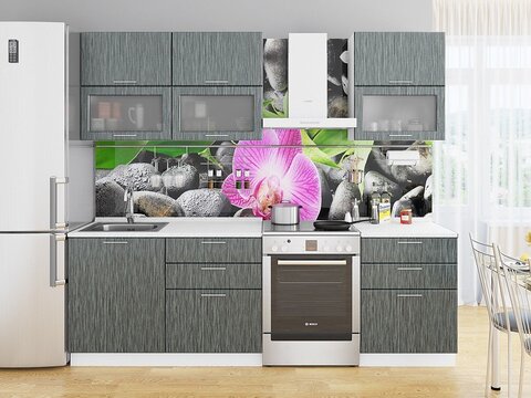 Прямая модульная кухня Валерия-М-01 Черный металлик дождь - Белый 2140*1800*600