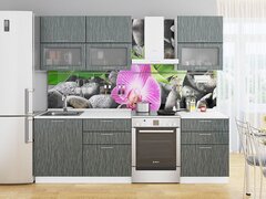 Прямая модульная кухня Валерия-М-01 Черный металлик дождь - Белый 2140*1800*600