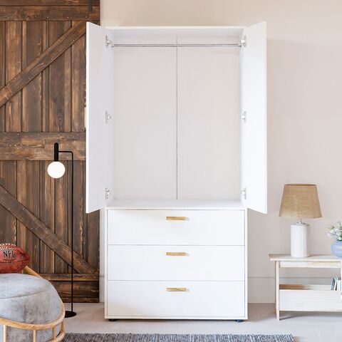 Dipriz Шкаф для одежды Моби, 2 двери 3 ящика, 90х58х187 см, с ручками из массива дуба