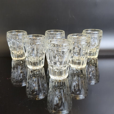 Стопки набор из 6 штук стекло, геометрический орнамент, (объём- ? мл), двойной ободок, винтаж СССР 1970-1990 гг