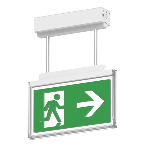 Общий вид светового указателя эвакуационного выхода на жестком подвесе Moncato DP918