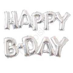 К Надпись, Happy B-Day, Серебро (Silver), 59*90 см